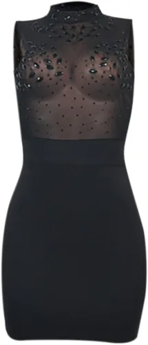 Vista 7 de Halter Neck Dresses for Women Formal Sexy Backless Hot Drill See Through Gown Dress Nightclub Bodycon Mini Prom Dress