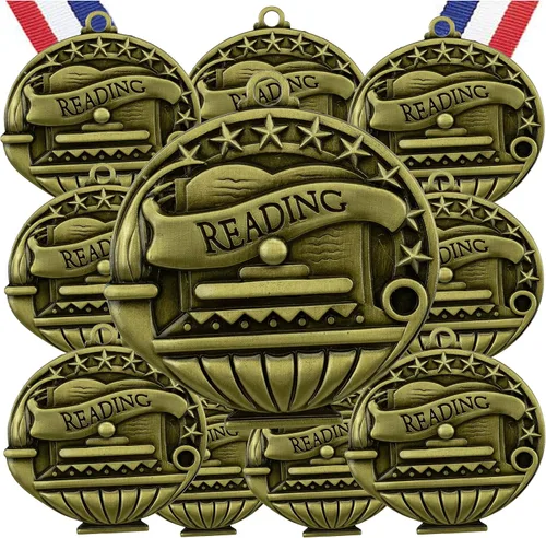 Vista 24 de Express Medals Pack of 10 (or More) Engraved Scholastic Academic Award Medals with RWB Neck Ribbons