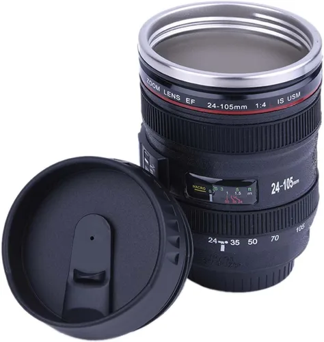 Vista 3 de Fdit Taza de café con lente de cámara, SLR con forma de lente de viaje, frasco de viaje de acero inoxidable, taza de aislamiento a prueba de fugas