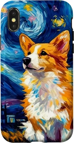 Vista 5 de Carcasa para iPhone 16 Welsh Corgi Dog Starry Night Van Gogh Welsh Corgi