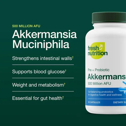 Vista 2 de Fresh Nutrition Akkermansia Muciniphila Probiotic 500M AFU para producción de GLP-1 - Suplemento probiótico pre + - 30 cápsulas