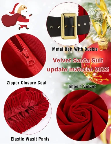 Vista 5 de BIBOSS Disfraz de Papá Noel para hombres, traje completo de Santa Claus para adultos, disfraz de Papá Noel para hombres, traje de Santa 9 piezas