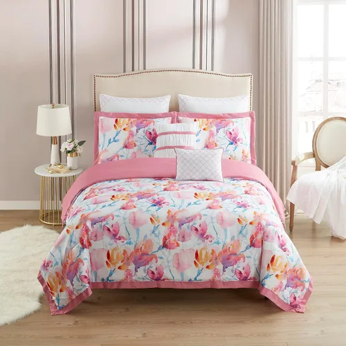 Vista 2 de Juego de edredón tamaño King de 7 piezas ultra suave con fundas de almohada, almohadas decorativas y fundas de almohada, King, Melrose