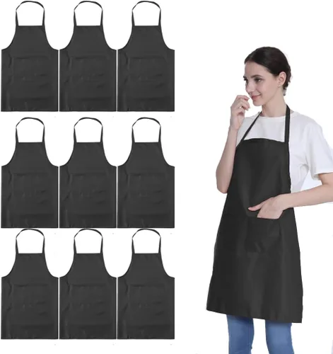 Vista 15 de Delantales azules a granel para mujeres y niñas con 2 bolsillos, delantales de cocina de restaurante de chef, delantales lisos, para artistas