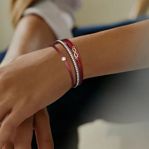 Vista 4 de KunBead Pulsera de cuero infinito para mujer, hecha a mano, trenzada, bohemia, multicapa, pulsera de pulsera para cumpleaños