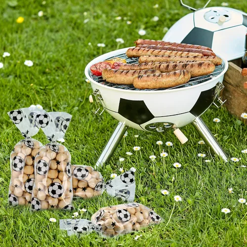 Vista 5 de Blulu 100 bolsas de regalo de fútbol, celofán de fútbol, bolsas de golosinas de celofán sellables con calor, bolsas de dulces de fútbol con 100