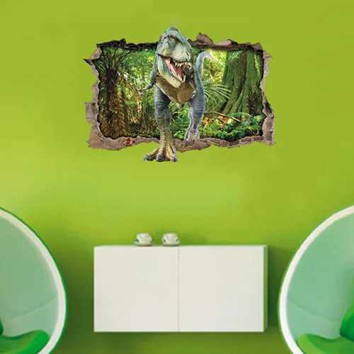 Vista 3 de Calcomanías de pared de bosque de dinosaurios 3D, calcomanías de pared aplastadas, decoración artística para niños, dormitorio, guardería, bricolaje