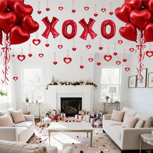 Vista 5 de 62 globos XOXO en forma de corazón rojo con decoración colgante de corazón para decoración de San Valentín, boda, fiesta