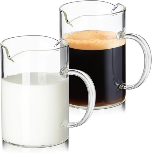 Vista 9 de Leinuosen 2 piezas Jarra de crema pequeña de vidrio con pico Jarra espumante de leche Jarra de vidrio elegante para café y té Jarra creativa