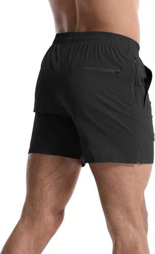 Vista 3 de Lempue Paquete de 2 pantalones cortos deportivos para hombre de 5 pulgadas, de secado rápido, pantalones cortos de entrenamiento para gimnasio