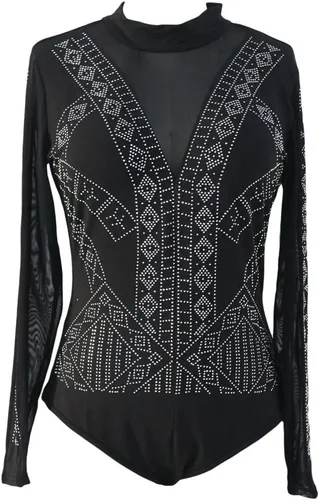 Vista 3 de Lrady - Body de malla traslúcida con cuello alto para mujer, tipo leotardo