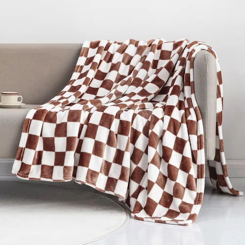 Vista 9 de LOMAO Manta de franela con patrón de cuadrícula de ajedrez, suave, lujosa, cálida y acogedora para sofá y cama, para todas las estaciones