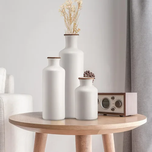 Vista 6 de 3 piezas de jarrones de cerámica, juego de jarrones de flores decorativos rústicos para decoración de granja moderna, centros de mesa para sala