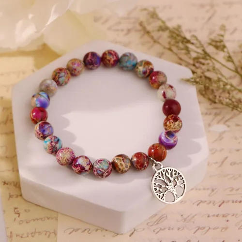 Vista 6 de Gifts for Mom Daughter Birthday Gifts Mother's Day Christmas Stretch Natural Stone Bracelets Tree of Life Jewelry for Women