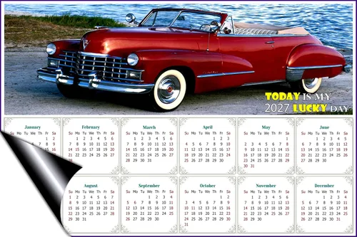 Vista 2 de Calendario magnético 2025 – Imanes de calendario – Today is my Lucky Day – Resistente a la decoloración, desgarros y agua – Edición Cars #44