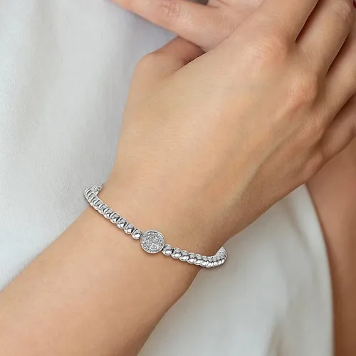 Vista 3 de Collar con dije de medalla de San Valentín con cuentas de plata de ley 925, pulsera de 5 pulgadas a 8.25, 9 joyas religiosas ajustables y elásticas