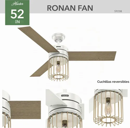 Vista 8 de Hunter Ronan - Ventilador de techo para interiores, 52 pulgadas, blanco