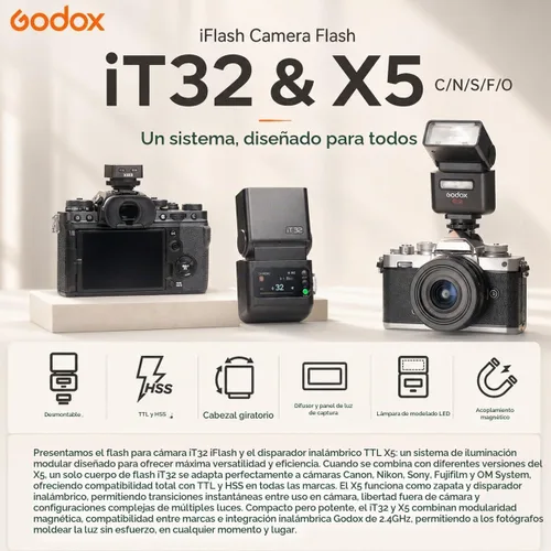 Vista 3 de GODOX iT32 TTL Flash de cámara para Canon con disparador de flash inalámbrico X5C, compatible con 5D Mark IV,5D Mark III,5D Mark II,6D Mark
