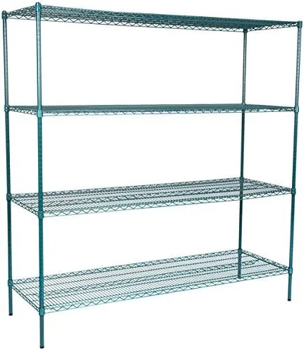 Vista 172 de Kit de 4 estantes de epoxi verde NSF de 21 x 72 pulgadas con postes de 86 pulgadas, estantería de almacenamiento resistente, kit de estantería
