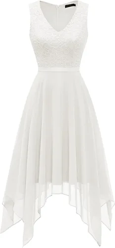 Vista 5 de Meetjen - Vestido de encaje floral para mujer, clásico, acampanado, con dobladillo, formal, para cóctel