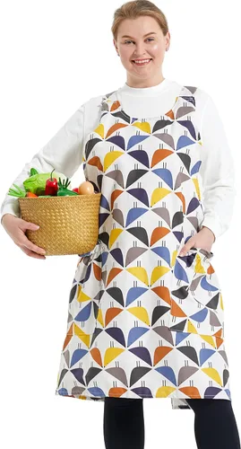 Vista 27 de Delantales grandes de talla grande para mujer con bolsillos de algodón y lino para hornear cocina