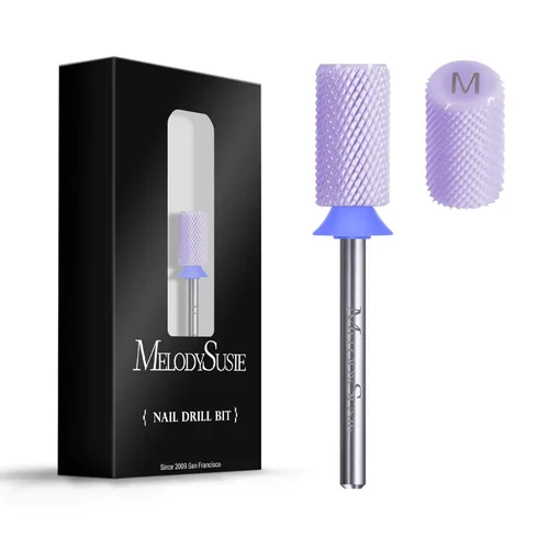 Vista 15 de MelodySusie Brocas de cerámica para uñas, 3/32 pulgadas, chaflán superior plana, puntas de barril grandes, eliminación rápida de acrílico o gel Rosa