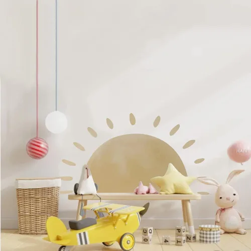 Vista 2 de Calcomanía de pared de medio sol para habitación de los niños, calcomanías de pared de vinilo, calcomanías de pared de guardería, calcomanías