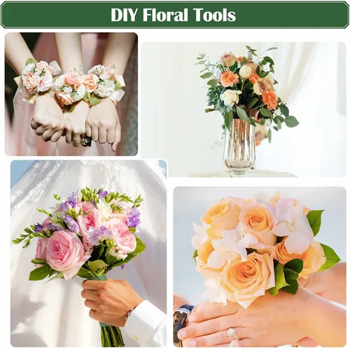 Vista 2 de PAXCOO Kit de arreglos florales con cinta verde y alambre, pasador de flor de Boutonniere, cortador de alambre para suministros de fabricación