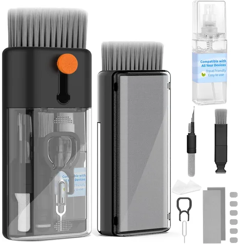 Vista 8 de Kit de limpieza de teclado para laptop, cepillo de limpieza tecnológico todo en uno, accesorios multifunción para PC con kit de limpieza Airpod