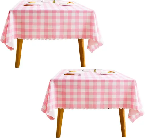 Vista 41 de MANGATA CASA Mantel de cuadros rosa para mesas cuadradas, mantel a cuadros, impermeable, para cocina y mesa, mantel de poliéster a cuadros sin Rosa