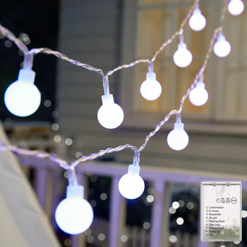Vista 12 de Guirnalda de luces con forma de globo a pilas, 21 pies, 60 luces LED parpadeantes, 8 modos con control remoto, mini luces de globo para interiores