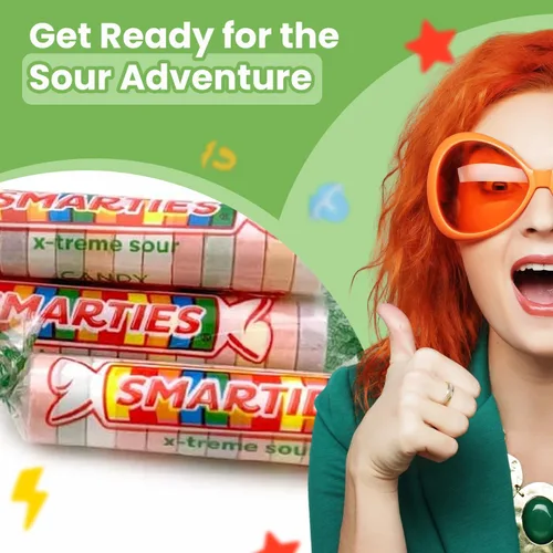 Vista 4 de Smarties X-treme Sour Candies - Caramelos agrios sin gluten, sin maní, sin lácteos, perfectos para fiestas, mezclas de dulces y Halloween, dulces a