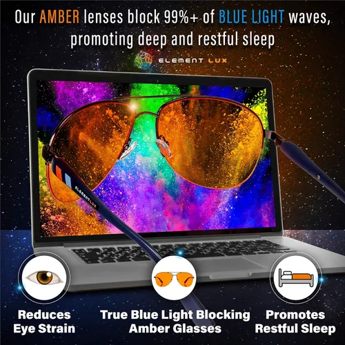 Vista 6 de Blue Light Blocking Glasses Amber Lenses -For Better Sleep, Gaming, Eye Strain Blocker, Computer, Sunglasses
