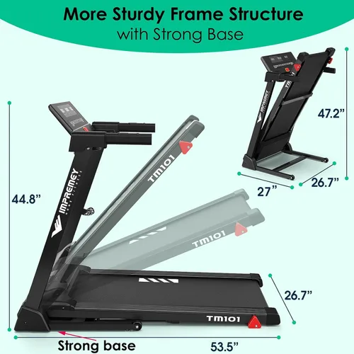 Vista 4 de Impremey Caminadora plegable con inclinación, cinta de correr eléctrica con correa de correr grande de 42" x 16", monitor de frecuencia cardíaca