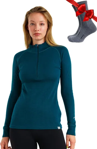 Vista 18 de Suéter 100% de lana merino con cremallera para mujer, capa base térmica con . 250 negro