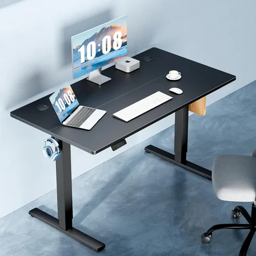 Vista 2 de DUMOS Escritorio eléctrico de pie de 40 pulgadas con altura ajustable, estación de trabajo para computadora para trabajar sentado o de pie, mesa
