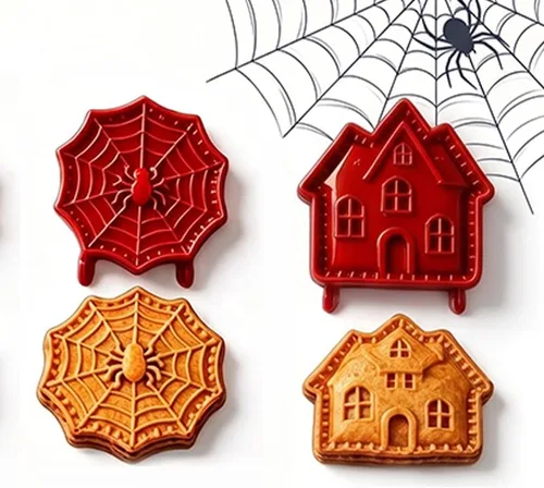 Vista 10 de Juego de moldes para tartas de mano de Halloween, suministros reutilizables E-4 piezas
