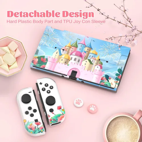 Vista 5 de ECHZOVE Protective Case Compatible with Nintendo Switch OLED,Switch OLED Hard Console Case and Joy Con TPU Case with Thumb Grip Caps and Screen