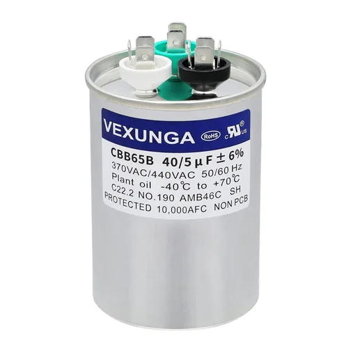 Vista 50 de VEXUNGA Capacitor Dual de Arranque Redondo A/C de 50/5 uF 50+5 MFD 370VAC o 440VAC CBB65 CBB65B Capacitores de Aire Acondicionado para Motor