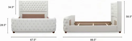 Vista 3 de Jennifer Taylor Home Brooklyn - Juego de cabecero y estribo de cama con panel capitoné, tamaño Queen, poliéster blanco antiguo