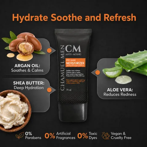 Vista 2 de Hidratante facial para hombre, antienvejecimiento, para después del afeitado, crema facial y loción para después del afeitado con argán, karité