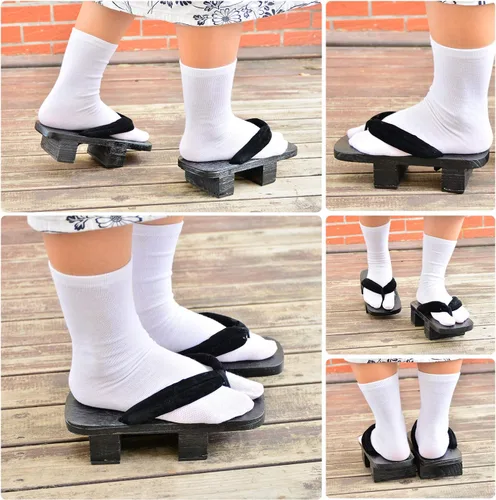 Vista 7 de Zuecos japoneses de madera con calcetines Tabi para hombres y mujeres