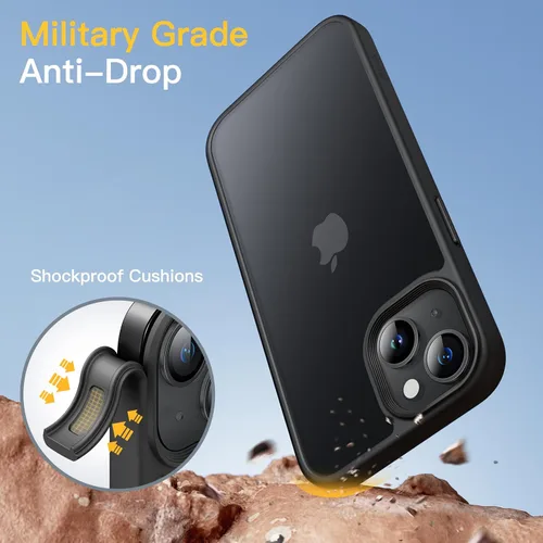 Vista 3 de JETech Funda mate para iPhone 13 Mini de 5.4 pulgadas, a prueba de golpes, protección contra caídas de grado militar, cubierta trasera translúcida