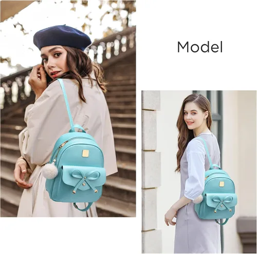 Vista 7 de Mochila de piel para niñas, estilo Bowknot, 3 piezas de mochila, bolso y monedero a la moda, para mujer