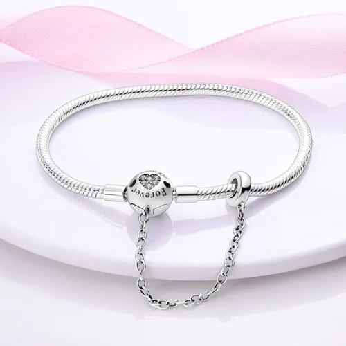 Vista 2 de KUNSIR Pulsera de plata de ley 925 con cierre de palma, cadena de serpiente, pulseras básicas para cualquier dije PDL, para adolescentes y mujeres