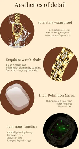 Vista 5 de OLEVS Gold Watches Women Diamond Square Elegant Ladies Dress Small Slim Thin Wrist Watch
