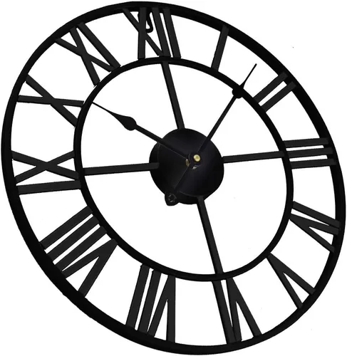 Vista 3 de Timelike Reloj de pared romano grande, estilo rústico, vintage, de metal, reloj de pared grande de gran tamaño, para el hogar, sala de estar Negro