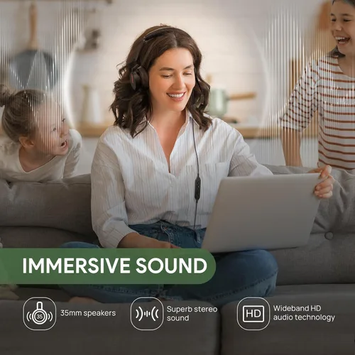 Vista 2 de Yealink Auriculares USB UH46 con micrófono, auriculares con cable con 3 micrófonos con cancelación de ruido para PC/computadora/portátil, equipos