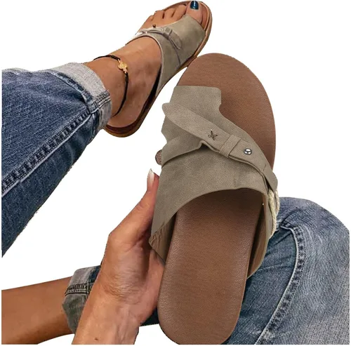 Vista 3 de Sandalias ortopédicas para mujer, pantuflas para caminar con soporte de arco, sandalias casuales antideslizantes A4# Caqui