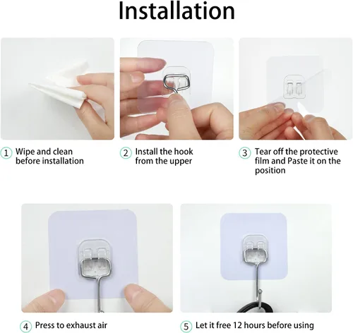 Vista 7 de Aynoo Ganchos adhesivos, ganchos de toalla para colgar calcomanías de pared resistentes, 10 paquetes, 13 libras (máx.)